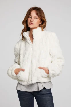 Chaser Brand Puff Sleeve Starry White Jacket Discount