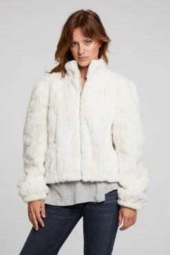 Chaser Brand Puff Sleeve Starry White Jacket Discount