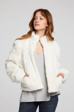 Chaser Brand Puff Sleeve Starry White Jacket Discount
