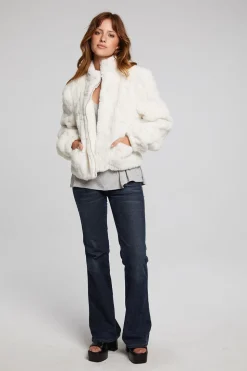 Chaser Brand Puff Sleeve Starry White Jacket Discount