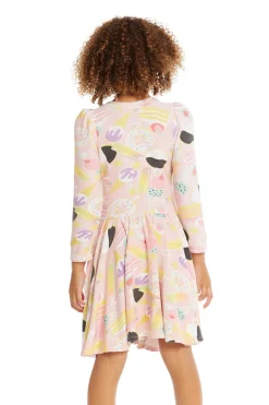Chaser Brand Puff Sweet Treats Long Sleeve Dress With Twirl Skirt Flash Sale