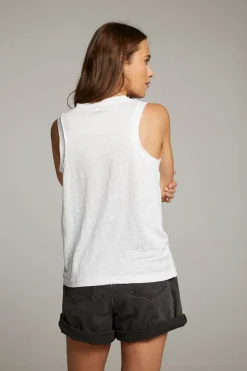 Chaser Brand Raw Edge White Muscle Tank Flash Sale