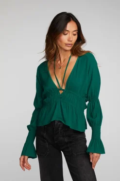 Chaser Brand Rayon Woven Deep V Top With Straps Cheap