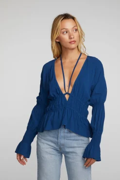 Chaser Brand Rayon Woven Deep V Top With Straps New