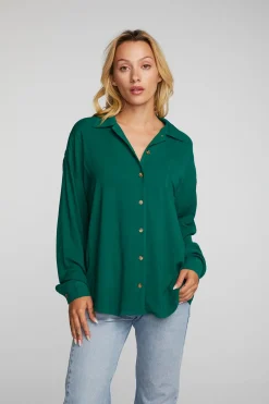 Chaser Brand Rayon Woven Long Sleeve Button Down Hot