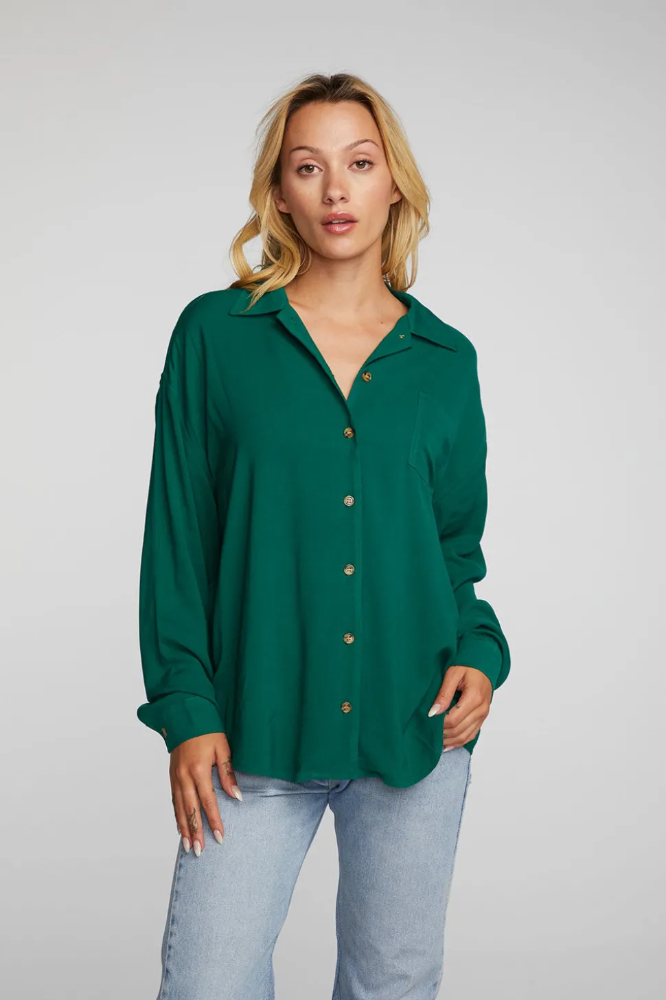 Chaser Brand Rayon Woven Long Sleeve Button Down Hot