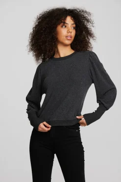 Chaser Brand Recycled Bliss Knit Crewneck Pullover With Rib And Puff Sleeve Cheap