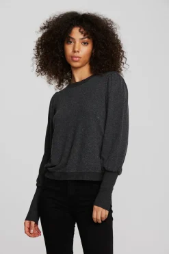 Chaser Brand Recycled Bliss Knit Crewneck Pullover With Rib And Puff Sleeve Cheap