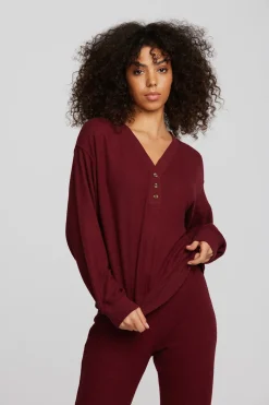 Chaser Brand Recycled Bliss Knit Long Sleeve Henley With Rib Sale