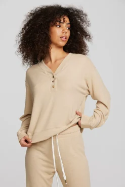 Chaser Brand Recycled Bliss Knit Long Sleeve Henley With Rib Hot
