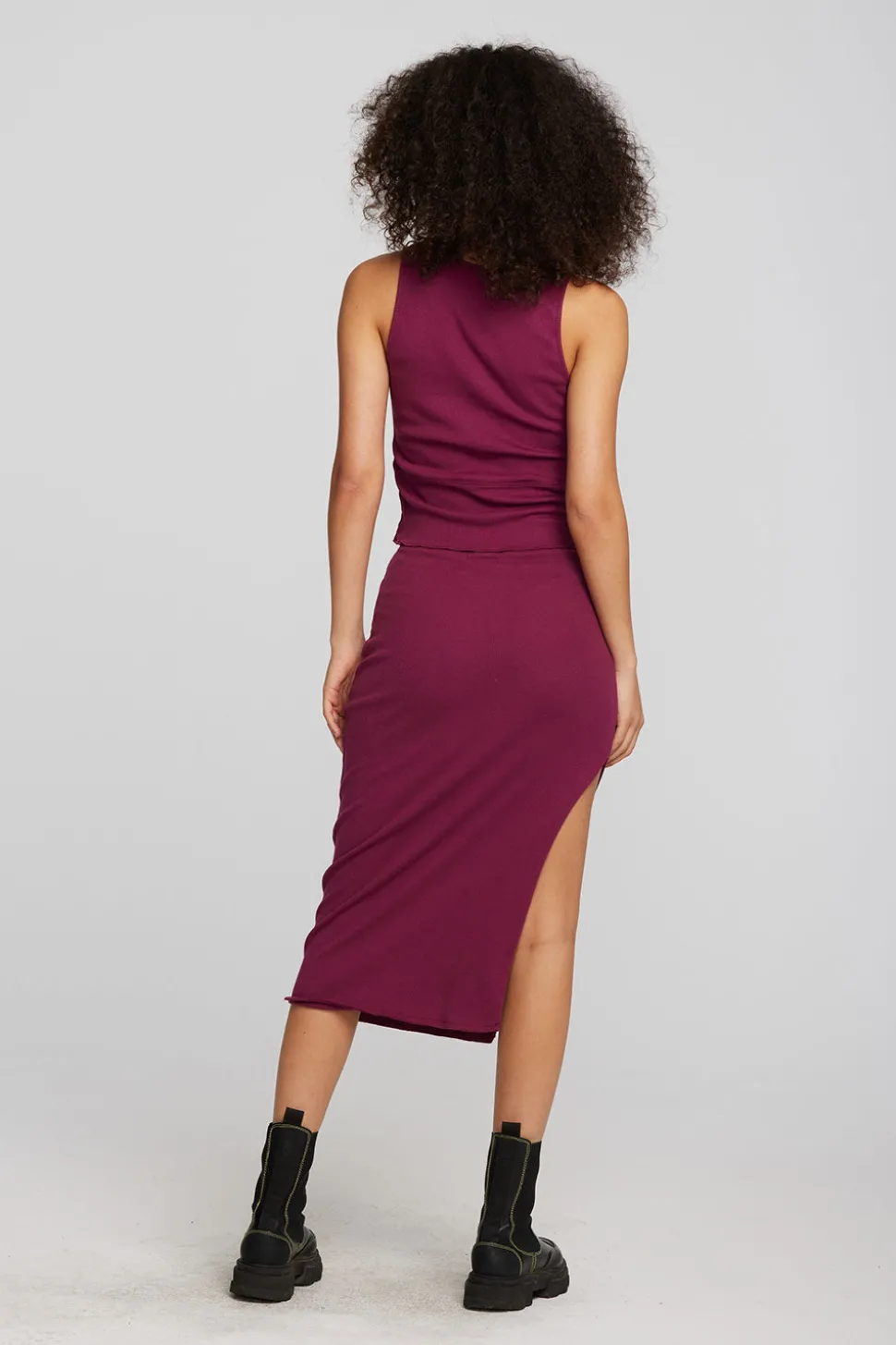 Chaser Brand Recycled Vintage Rib Midi Skirt With Shirring And Side Slit Best