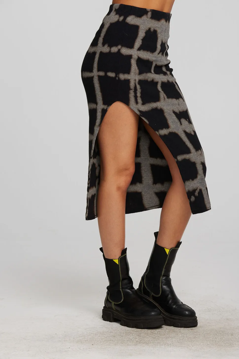 Chaser Brand Recycled Vintage Rib Midi Skirt With Shirring And Side Slit Flash Sale