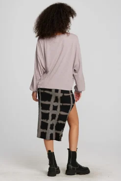 Chaser Brand Recycled Vintage Rib Midi Skirt With Shirring And Side Slit Flash Sale