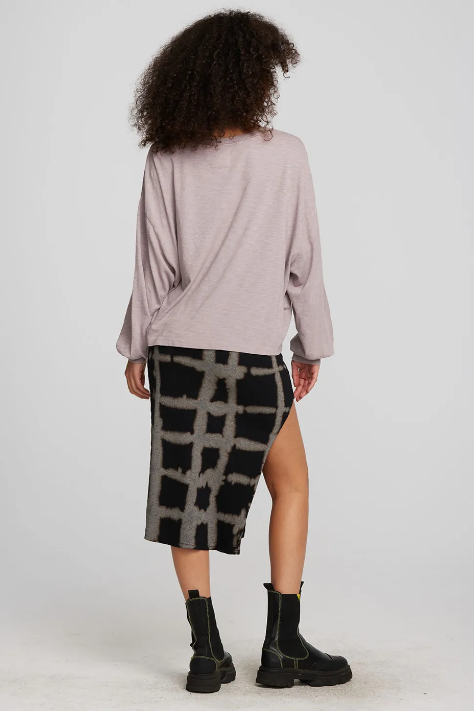 Chaser Brand Recycled Vintage Rib Midi Skirt With Shirring And Side Slit Flash Sale