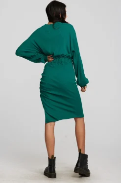Chaser Brand Recycled Vintage Rib Midi Dress With Shirring And Side Slit Cheap