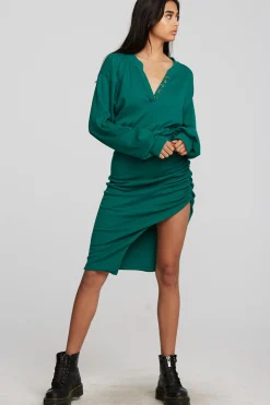 Chaser Brand Recycled Vintage Rib Midi Dress With Shirring And Side Slit Cheap
