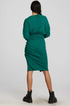 Chaser Brand Recycled Vintage Rib Midi Dress With Shirring And Side Slit Cheap