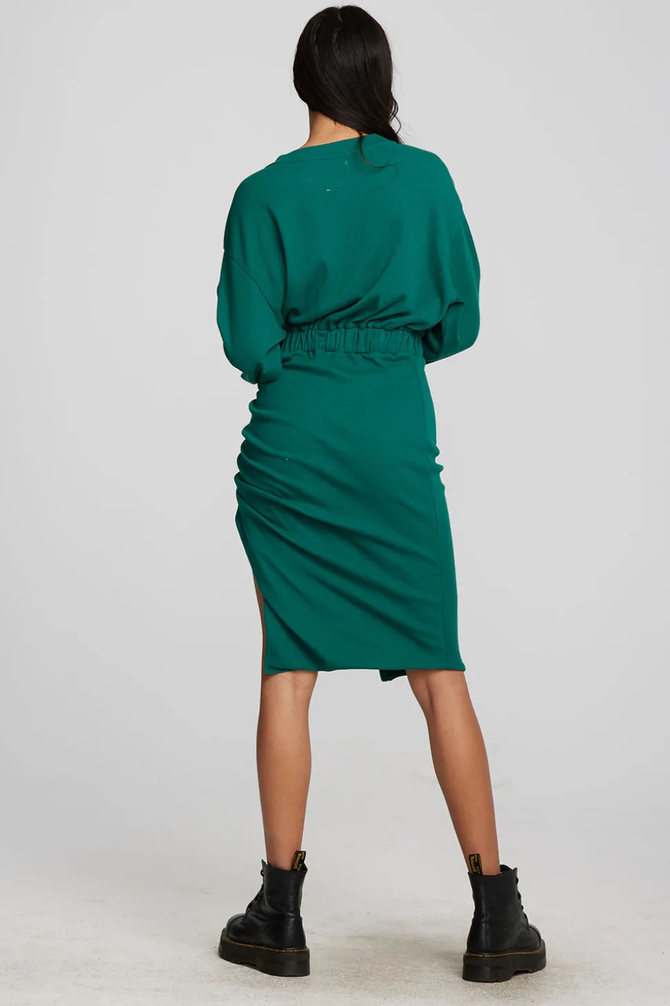 Chaser Brand Recycled Vintage Rib Midi Dress With Shirring And Side Slit Cheap