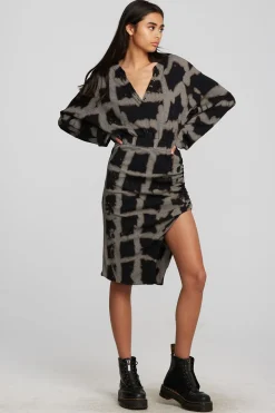 Chaser Brand Recycled Vintage Rib Midi Dress With Shirring And Side Slit Best Sale