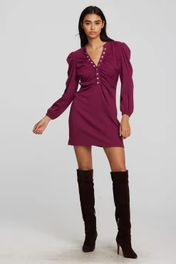 Chaser Brand Recycled Vintage Rib Mini Dress With Deep V And Pearl Snaps Hot