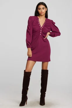 Chaser Brand Recycled Vintage Rib Mini Dress With Deep V And Pearl Snaps Hot