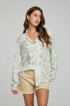 Chaser Brand Saville Button Down - Grass Daisy Floral Sale