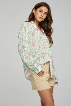 Chaser Brand Saville Button Down - Grass Daisy Floral Sale