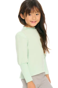 Chaser Brand Semi Cropped Hi Lo Mock Neck Puff Sleeve Pullover Sale