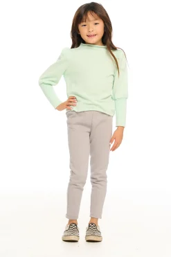 Chaser Brand Semi Cropped Hi Lo Mock Neck Puff Sleeve Pullover Sale