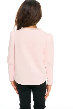 Chaser Brand Semi Cropped Hi Lo Mock Neck Puff Sleeve Pullover Store
