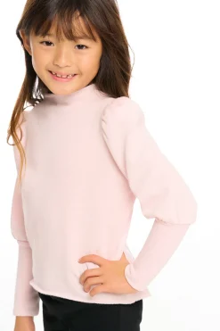 Chaser Brand Semi Cropped Hi Lo Mock Neck Puff Sleeve Pullover Store