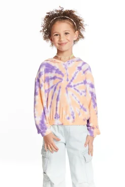 Chaser Brand Semi Cropped Peach Lavender Girls Shirred Hoodie Pullover Best