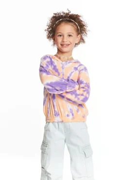 Chaser Brand Semi Cropped Peach Lavender Girls Shirred Hoodie Pullover Best