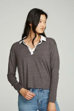 Chaser Brand Semi Cropped Polo Boxy Short Sleeve Tee Cheap