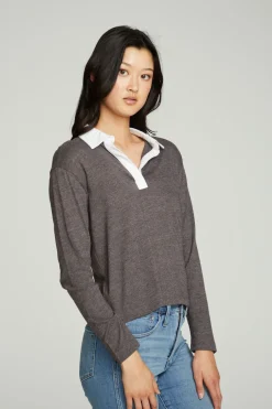 Chaser Brand Semi Cropped Polo Boxy Short Sleeve Tee Cheap