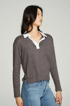 Chaser Brand Semi Cropped Polo Boxy Short Sleeve Tee Cheap
