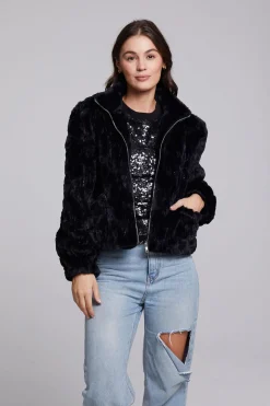 Chaser Brand Sequin Faux Fur Puff Sleeve Jacket Clearance
