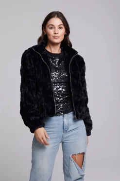 Chaser Brand Sequin Faux Fur Puff Sleeve Jacket Clearance