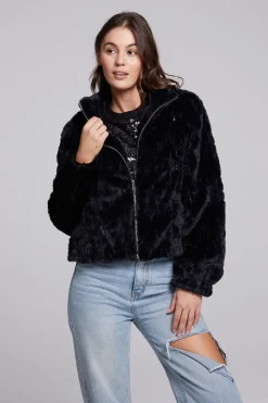 Chaser Brand Sequin Faux Fur Puff Sleeve Jacket Clearance