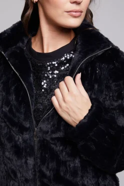 Chaser Brand Sequin Faux Fur Puff Sleeve Jacket Clearance