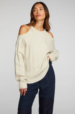 Chaser Brand Sequin Knit Cold Shoulder Sweater Online