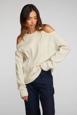 Chaser Brand Sequin Knit Cold Shoulder Sweater Online