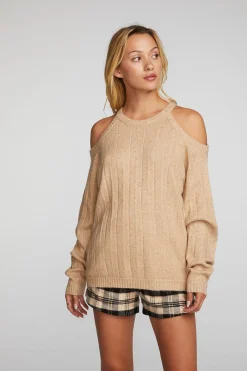 Chaser Brand Sequin Knit Cold Shoulder Sweater Hot