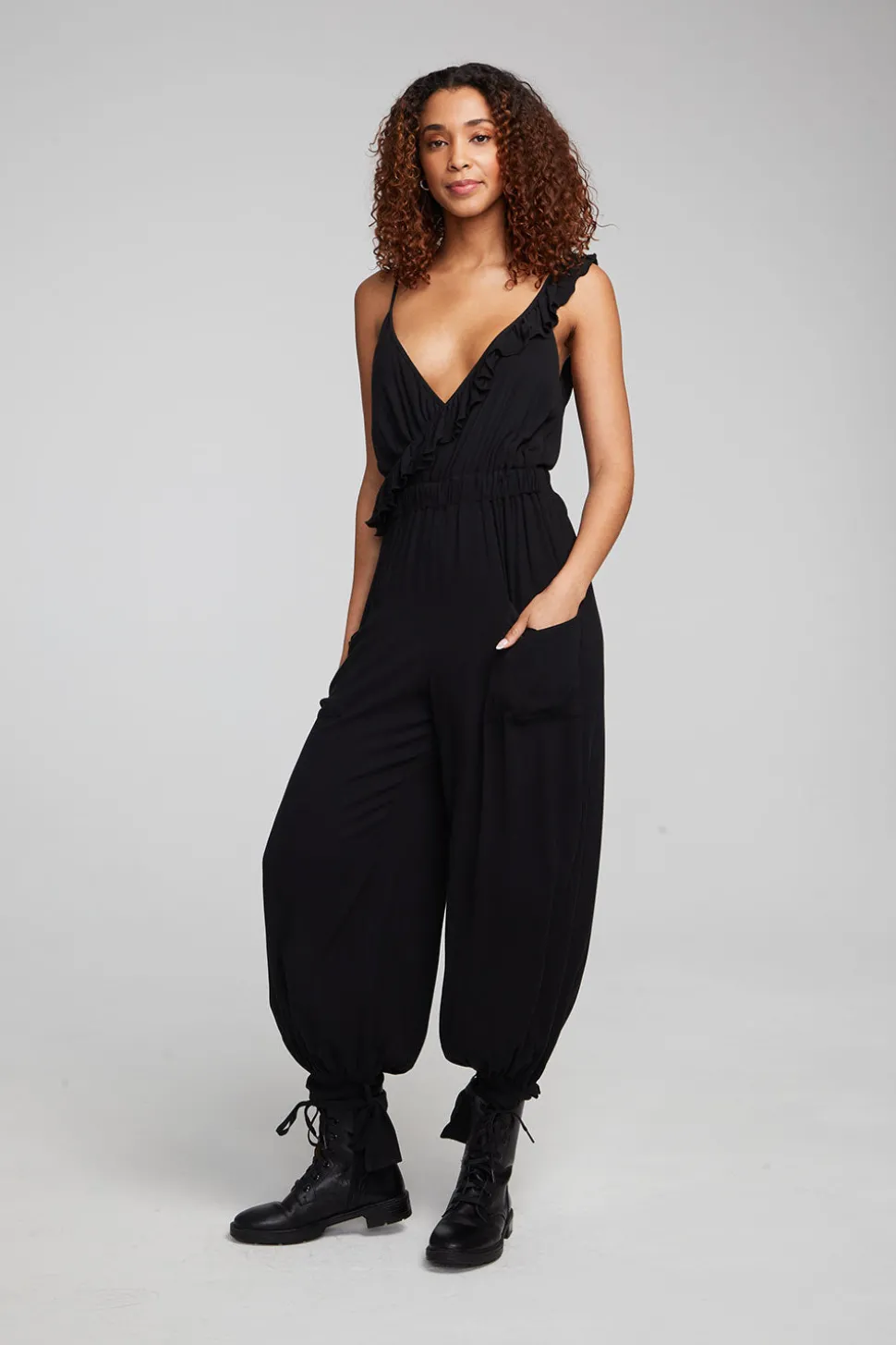 Chaser Brand Slash Shadow Black Jumpsuit Cheap