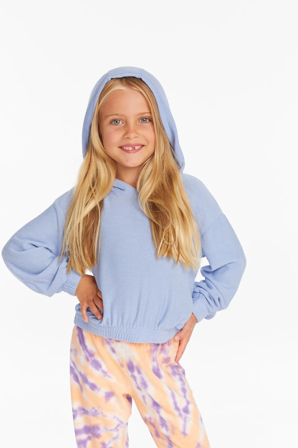 Chaser Brand Star Smiley Semi Cropped Shirred Hoodie Pullover Flash Sale