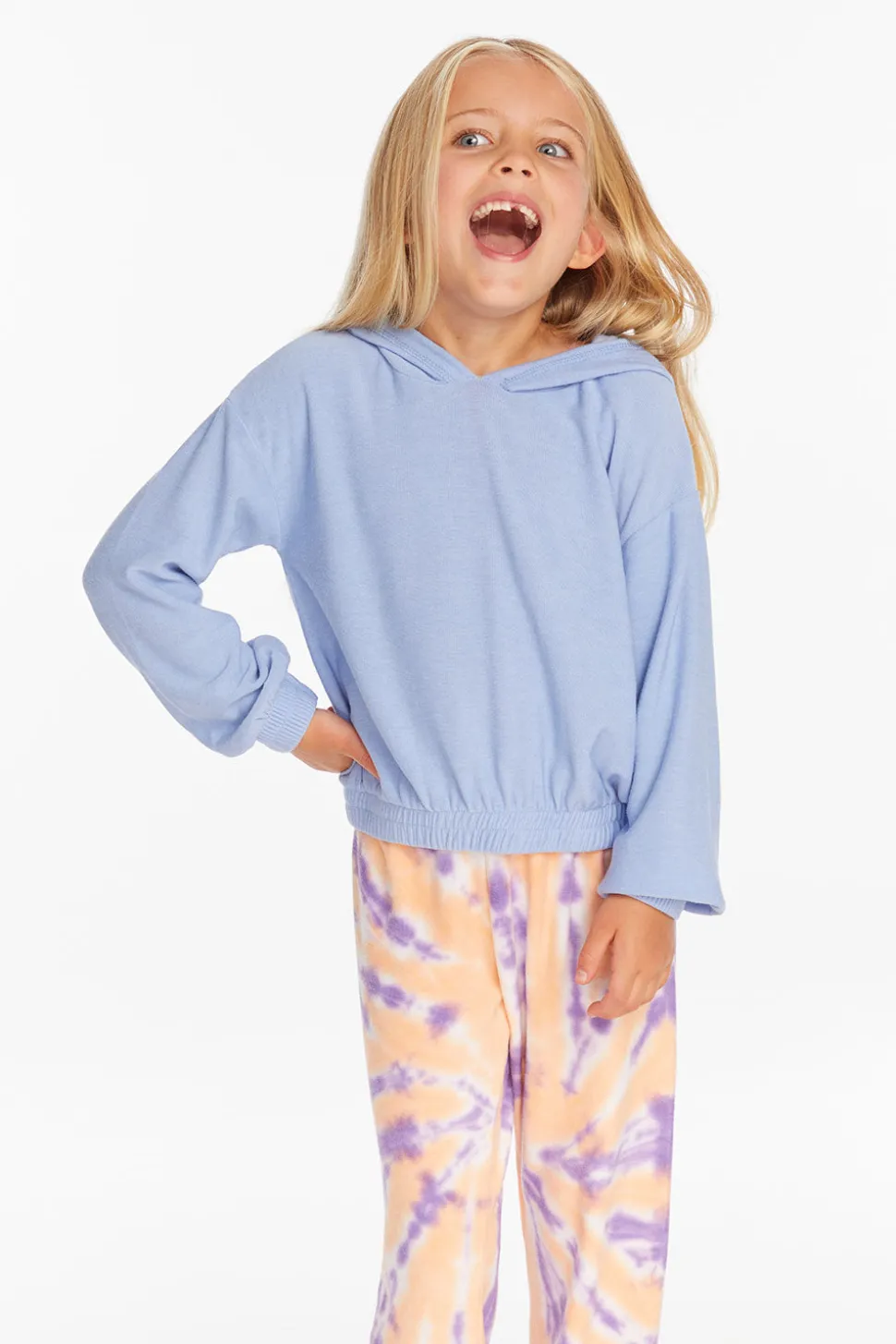 Chaser Brand Star Smiley Semi Cropped Shirred Hoodie Pullover Flash Sale