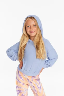 Chaser Brand Star Smiley Semi Cropped Shirred Hoodie Pullover Flash Sale