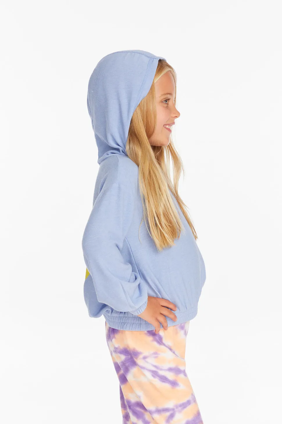 Chaser Brand Star Smiley Semi Cropped Shirred Hoodie Pullover Flash Sale