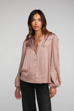 Chaser Brand Stretch Silky Woven Button Down Best Sale