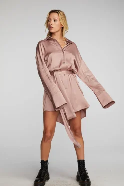 Chaser Brand Stretch Silky Woven Shirt Dress Best
